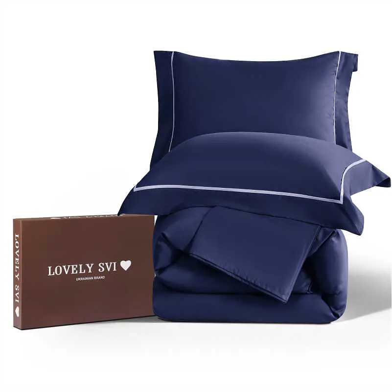 Комплект постільної білизни Lovely Svi сатин люкс 300ТС (135г/м2) Євро Navy Blue (260326)