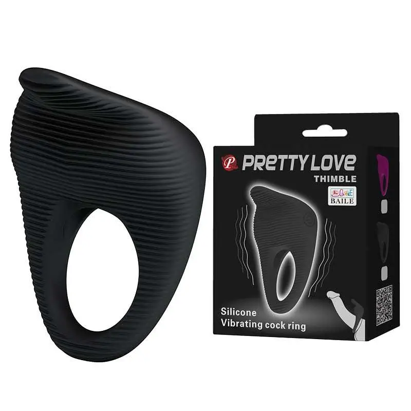 Ерекційне кільце Pretty Love Thimble Vibrating Cock Ring 6 см чорний - фото 8