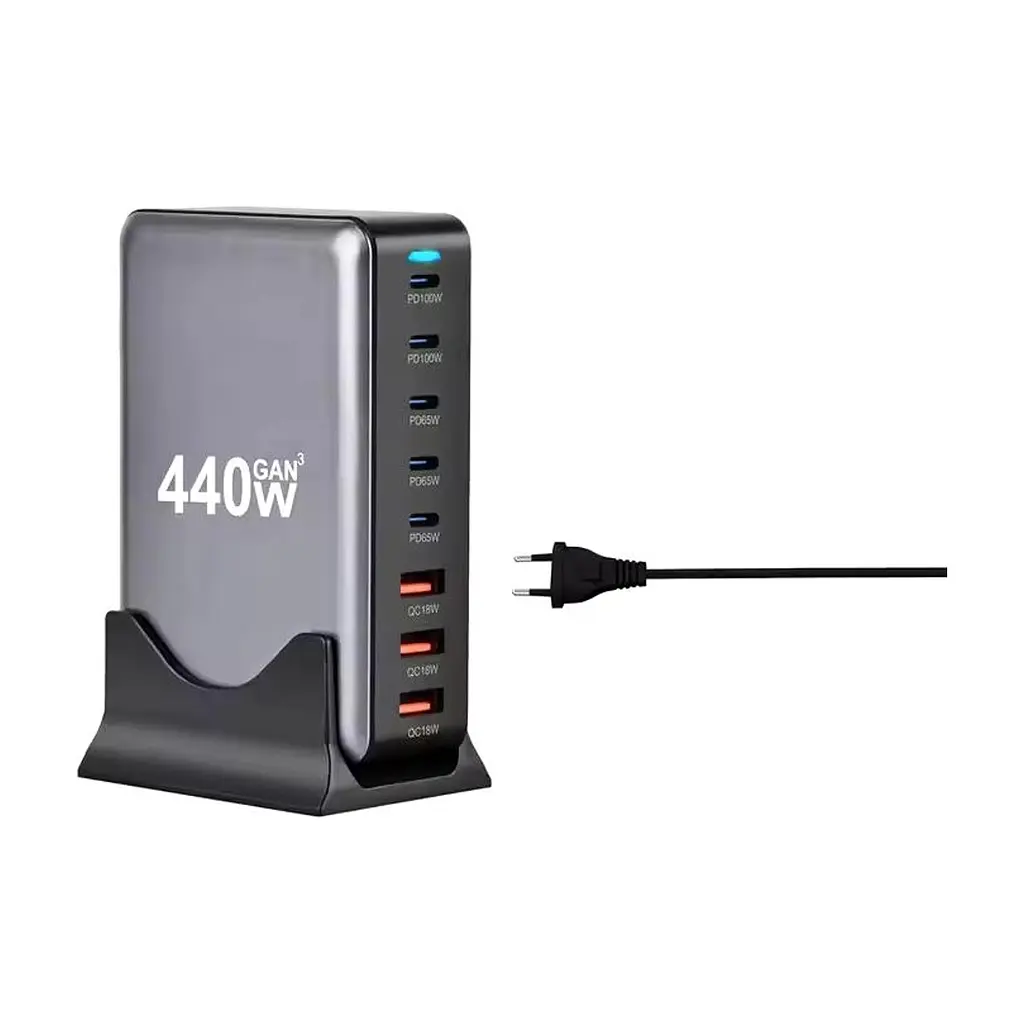 Зарядний пристрій XoKo 2xUSB-С PD100W + 3xUSB-С PD65W + 3xUSB QC18W 440W GaN (QC-400) - фото 4