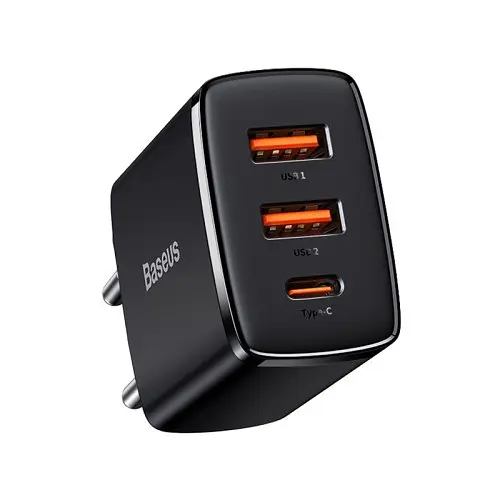 Сітчасте зарядне пристрій Baseus Compact Quick Charger 2U+C 30W EU чорний CCXJ-E01 - фото 4