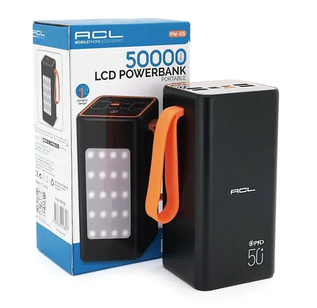 Универсальная зарядная батарея ACL PW-55 50000 mAh с индикатором заряда + фонарь + ремешок (Черный) - фото 8