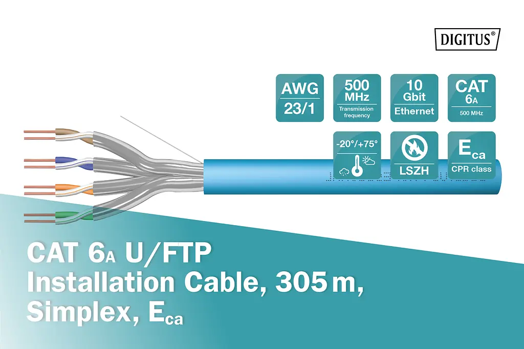 Кабель Digitus "віта пара" CAT 6A U-FTP, 305м, AWG 23/1, LSZH-1, Cca, синій - фото 4
