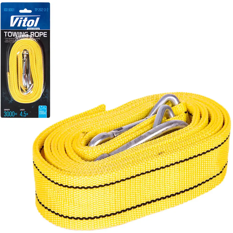 Трос буксирувальний Vitol 3 т 4.5 м жовтий (ТР-202-3-2) - фото 2