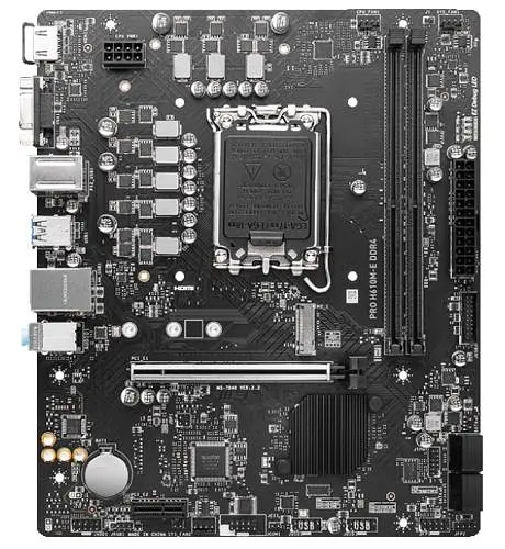 Материнська плата LGA1700, MSI PRO H610M-E DDR4, H610, 2xDDR4, Int.Video(CPU), 4xSATA3, 1xM.2, 1xPCI-E 16x 4.0, 1xPCI-E 1x 3.0, ALC897 4xUSB3.2/8xUSB2.0, VGA/HDMI, MicroATX - фото 2