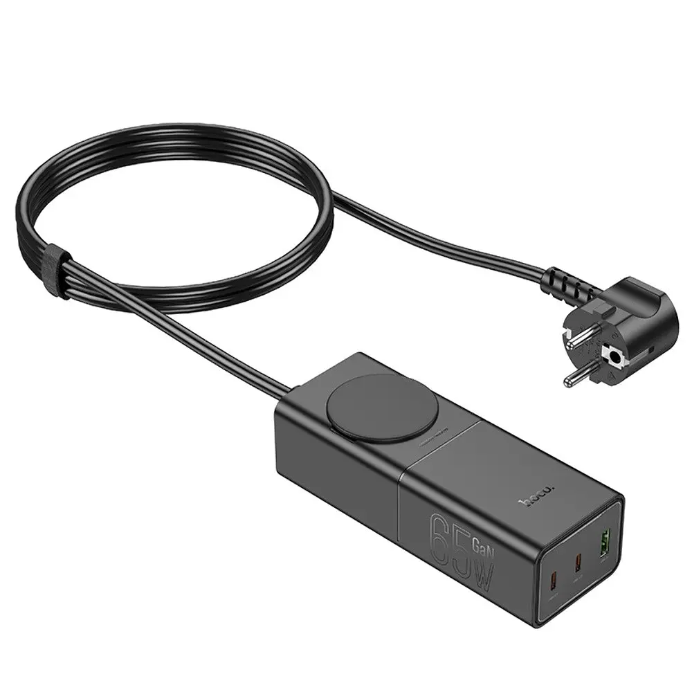 Мережевий зарядний пристрій подовжувач Hoco NS4 USB/2 Type-C PD 65W чорний - фото 6