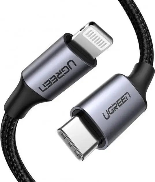 Кабель Ugreen US304 USB Type-C Male to Lightning Male Cable Aluminum Shell Braided 3A 1.5 м Black (60760) - фото 2
