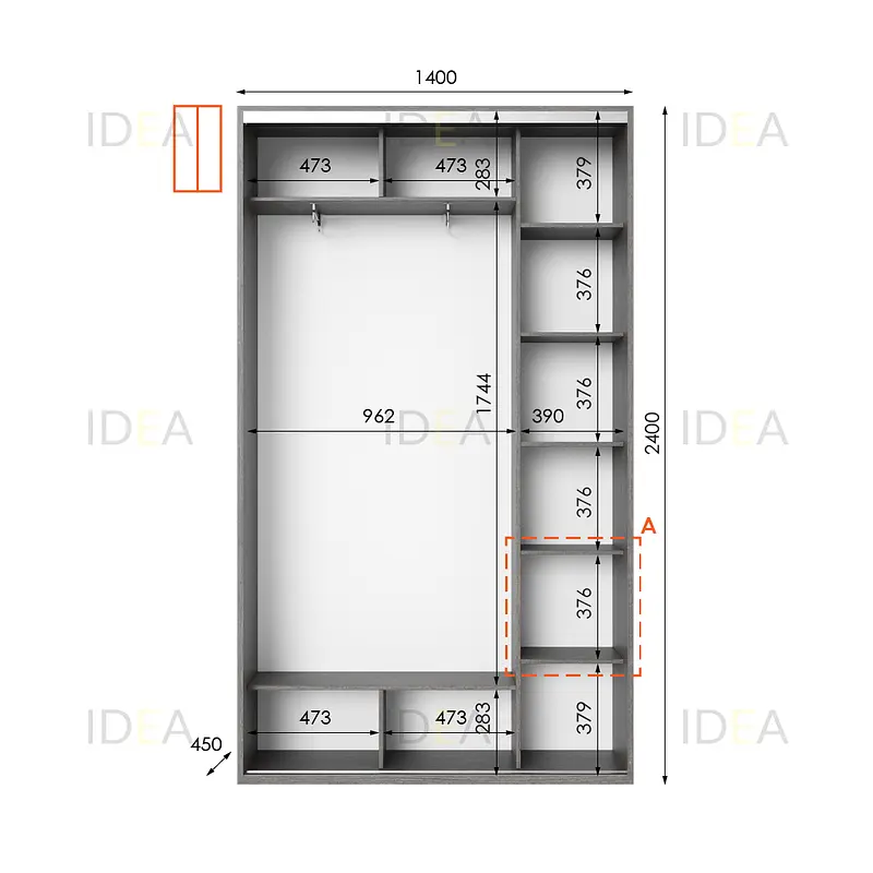 Шафа-купе Idea серія 1 140 x 45 x 240 см Венге темний Дзеркало - фото 2
