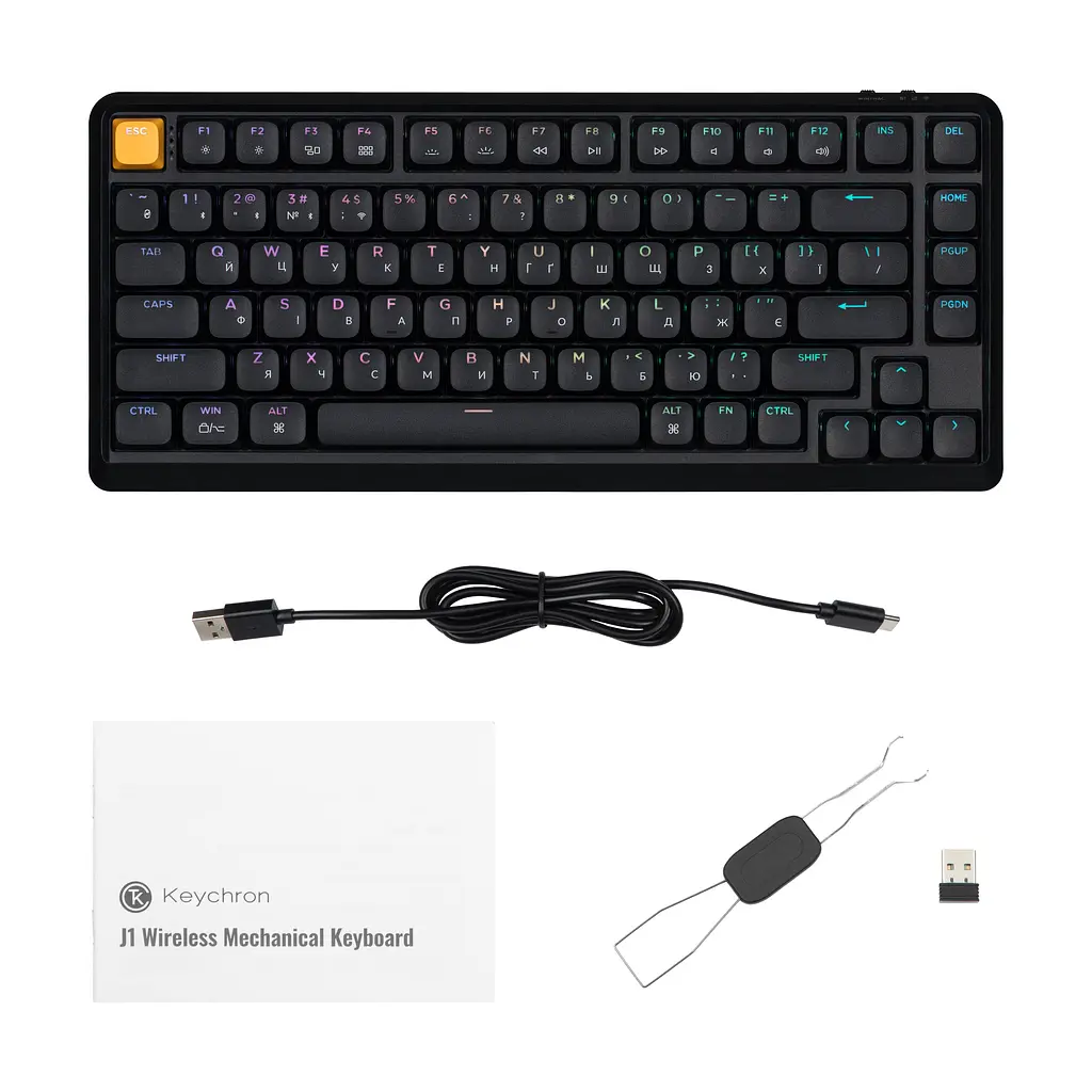 Клавіатура механічна J1 82Key, K pro Red, WL/BT/USB-A, QMK, Hot-swap, EN/UKR, RGB, чорний Keychron teh0013913 - фото 3