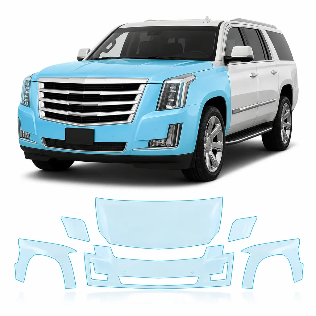 Антигравійна захисна бронеплівка за лекалами для Cadillac Escalade IV 2015-2020 - передня частина авто (капот бампер крила))