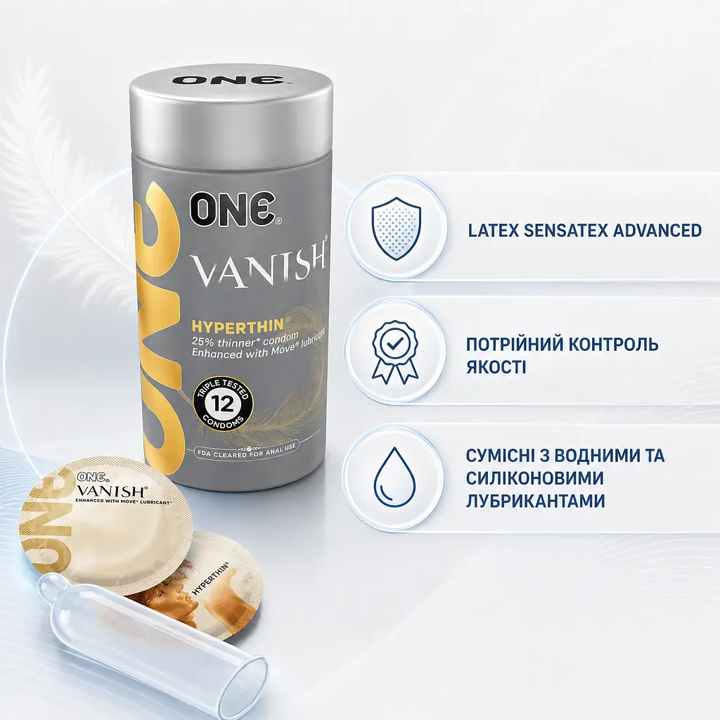 Презервативи ONE Vanish 12 ШТУК, ультратонкі гладкі презервативи для природних відчуттів, суперчутливі змащені - фото 4