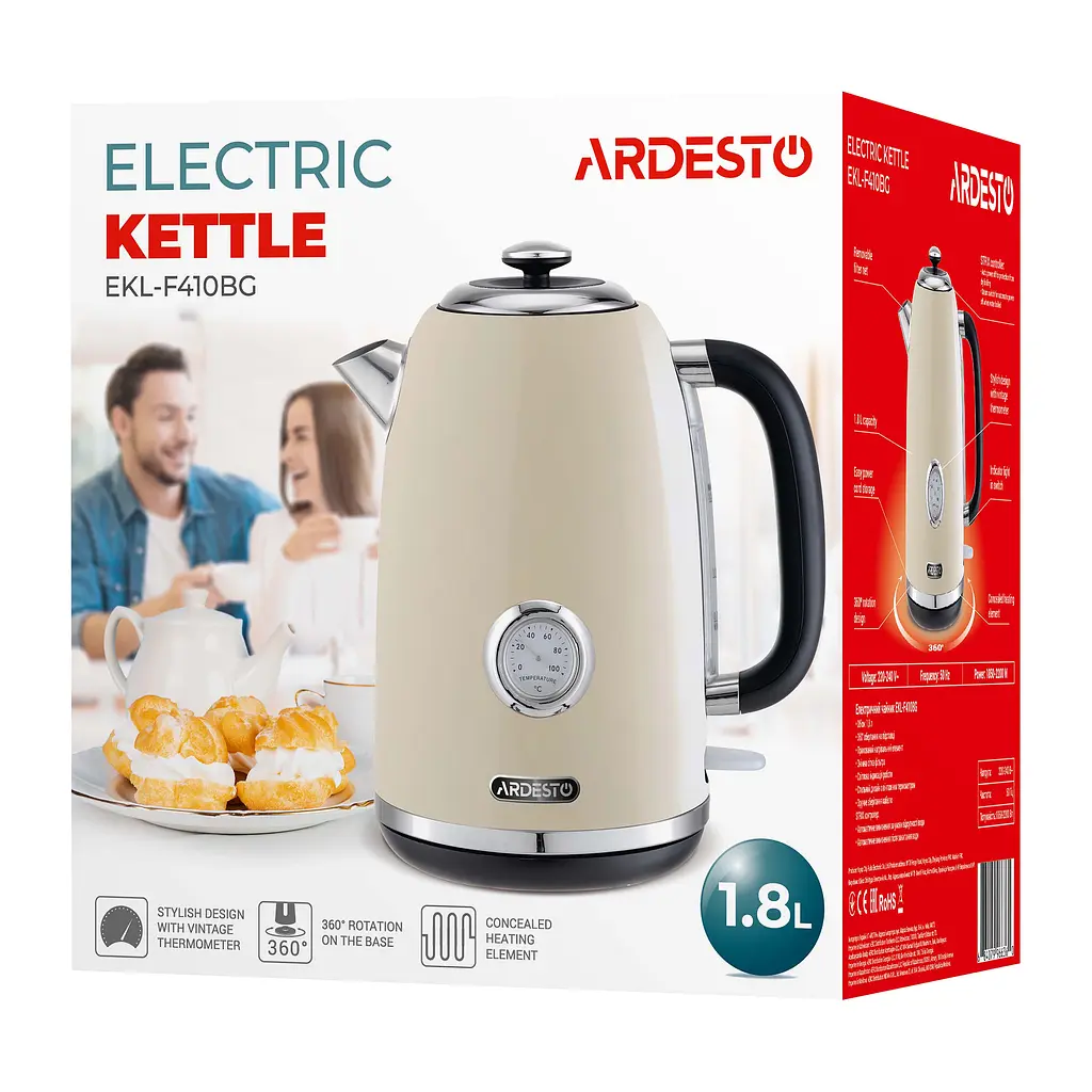 Ardesto Электрочайник EKL-F410BG 1.8 л 2200 Вт strix контроль нерж. сталь индикатор температуры бежевый - фото 9