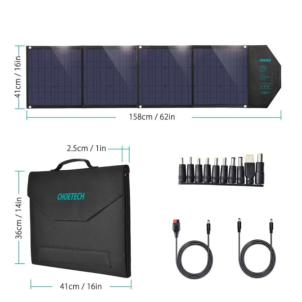 Сонячна панель Choetech 80W DC80W, 5V/2.4A USB + 5V/2.4A QC3.0 + USB-C PD3.0 30W, 158x41см - фото 6
