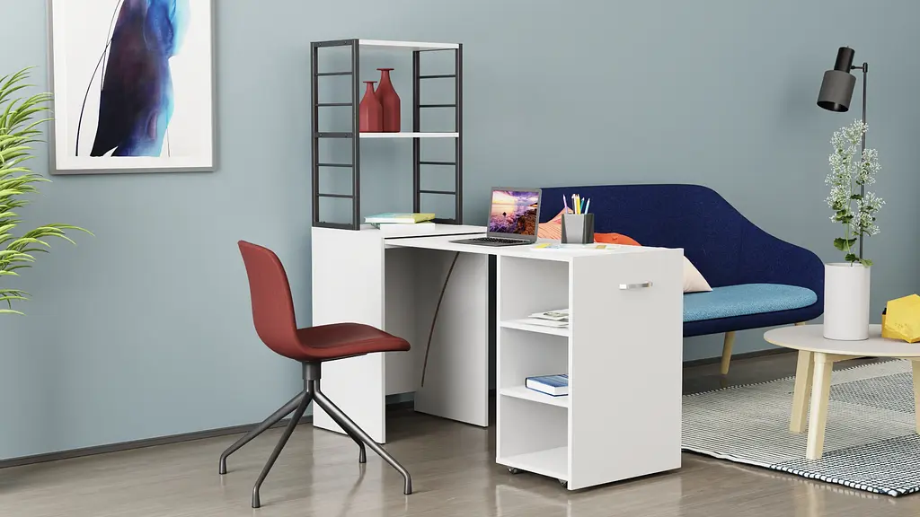 Стол-тумба трансформер Смарт 4/2 с этажеркой Ferrum-decor 1430x1450x600 Черный металл ДСП Белое 16 мм (FRD-105130) - фото 8