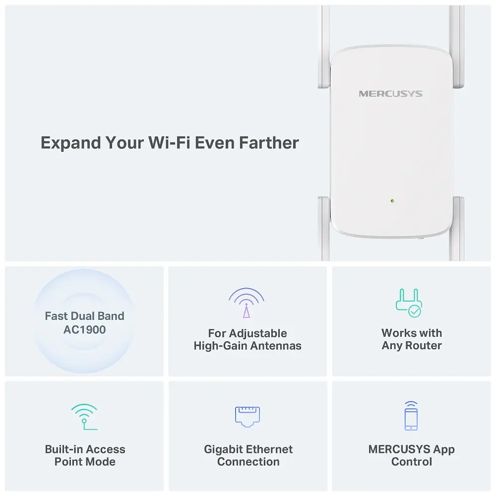 Повторювач Mercusys Wi-Fi сигналу ME50G AC1900 1хGE LAN ext. ant x4 - фото 4