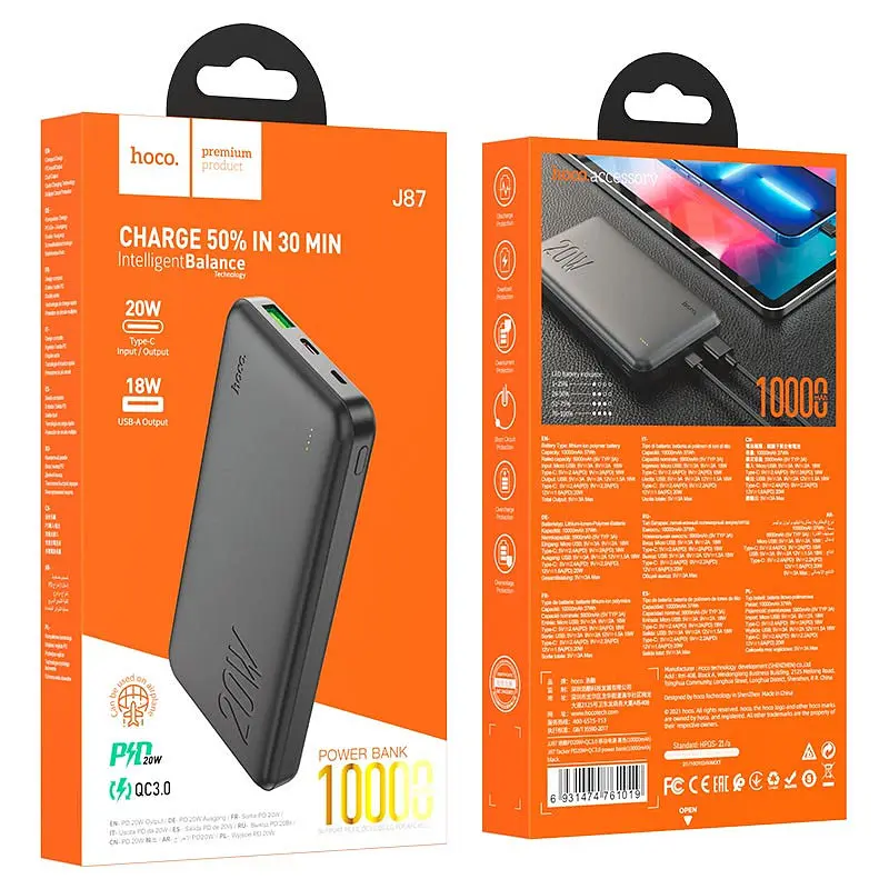 Портативний ЗП Power Bank Hoco J87 Tacker PD20W+QC3.0 10000 mAh Чорний - фото 5