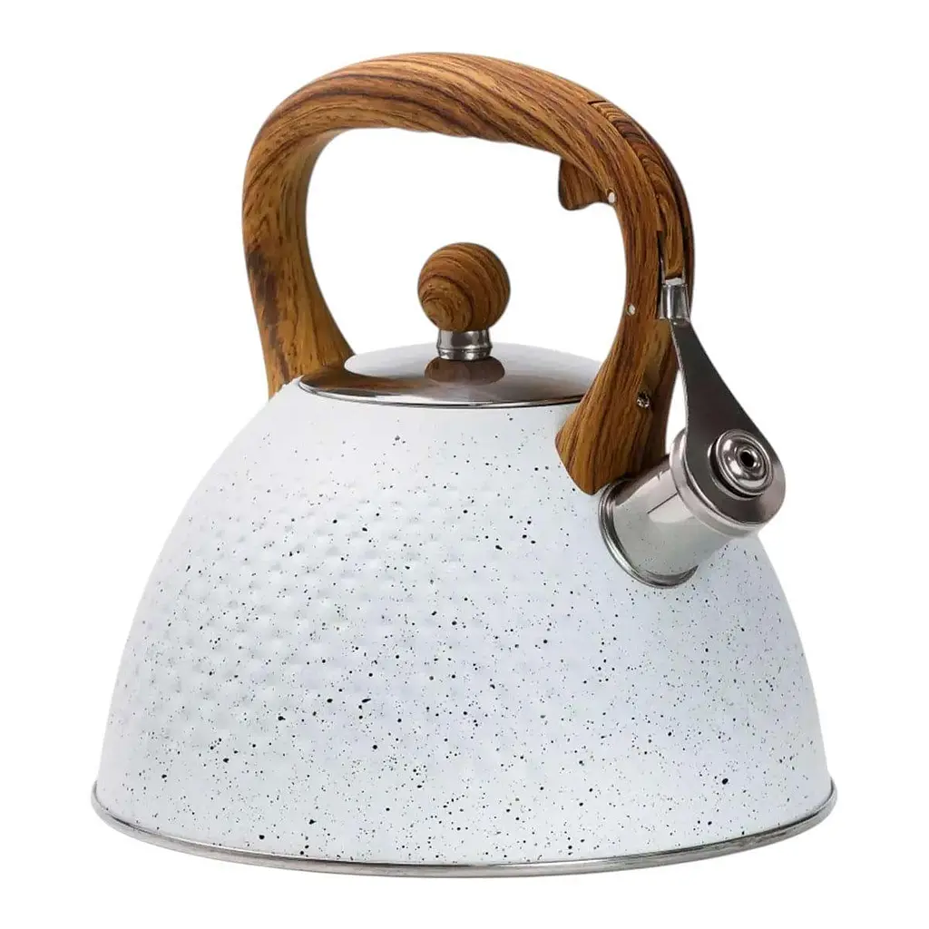 Металлический чайник с нержавеющей стали Haus Roland со свистком 3л Белый - фото 7