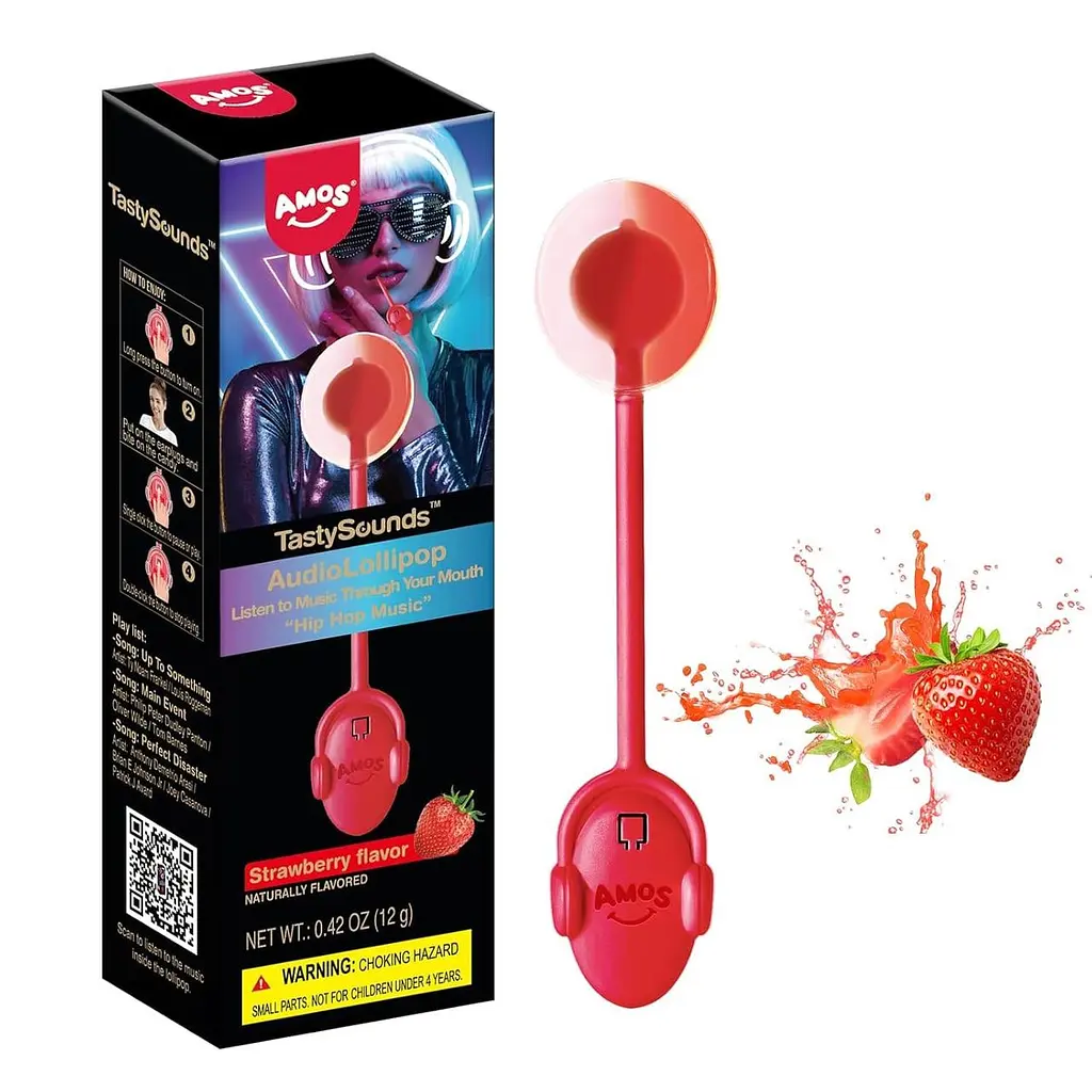 Льодяник Amos Tasty Sounds Audio Lollipop Strawberry Flavour 12г - фото 2