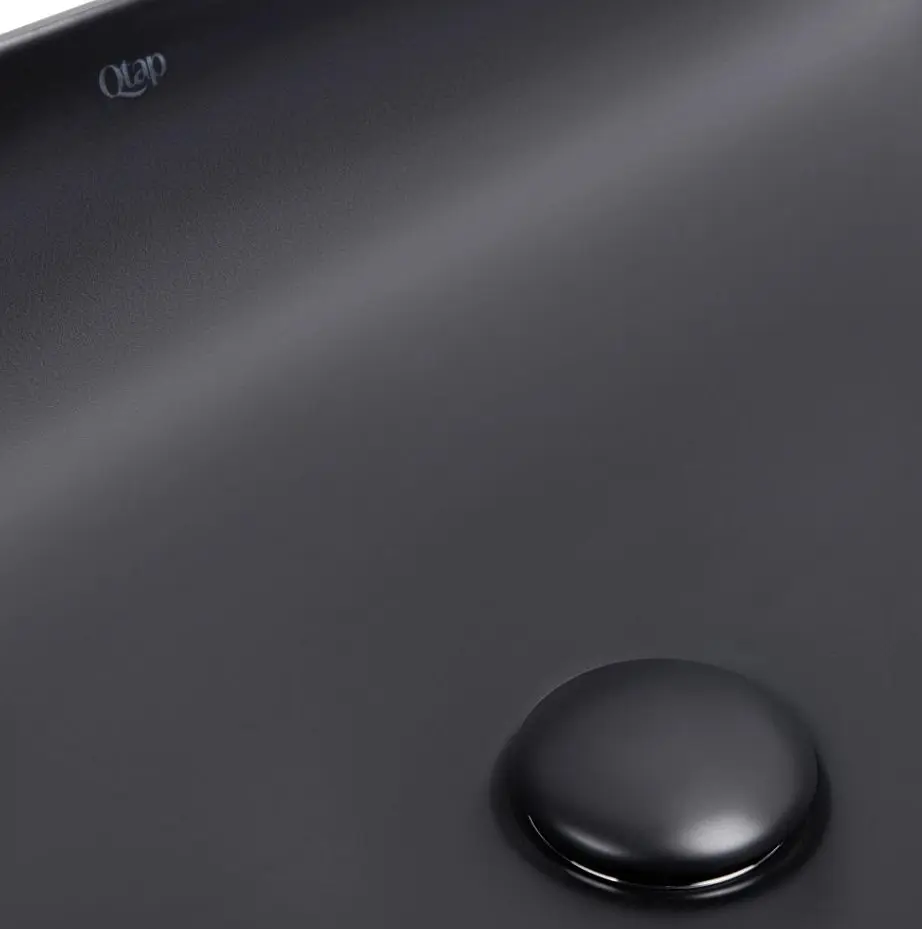 Комплект Qtap Robin: Раковина накладная прямоугольная 600x390x150 мм Matt Black + Донный клапан PU03 (QT132143PMBMBN47296) - фото 4