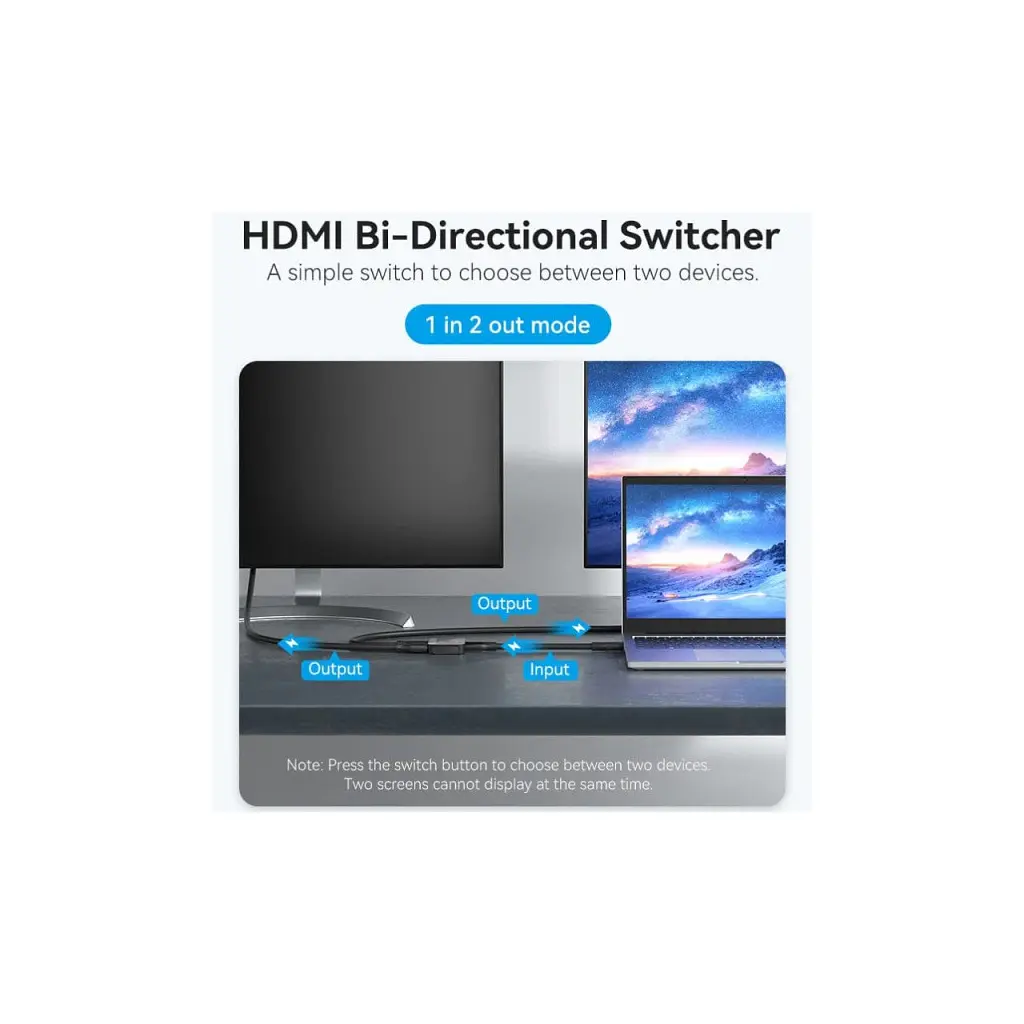 Спліттер VENTION HDMI 2.0 UHD 4K 60Hz 3D, HDCP,1080P перемикач двонаправлений (AKOB0) - фото 6