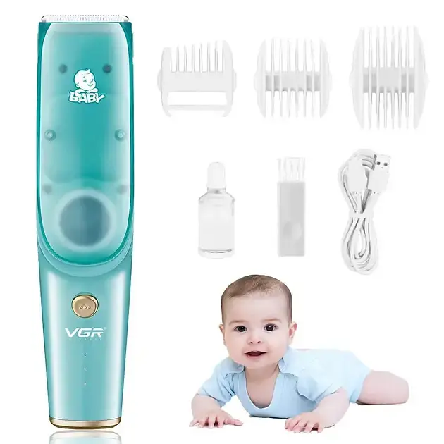 Бесшумная машинка для стрижки детей и младенцев VGR Baby V-151, Беспроводной триммер 3 насадки с вытяжкой - фото 2