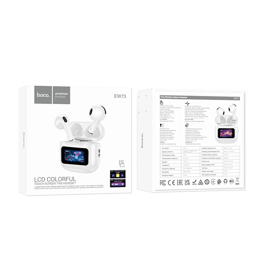 Навушники бездротові Hoco EW73 TWS, TouchScreen, BT5.4, мікрофон, вкладиші, White - фото 7