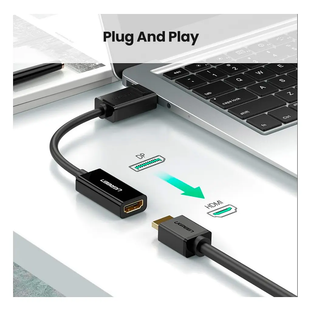 Перехідник Ugreen DisplayPort M - HDMI F 4K 30Hz чорний (40363) - фото 3