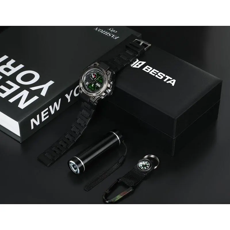 Чоловічий водостійкий наручний годинник Besta Box Tattoo ЗСУ Light з компасом + подарунковий набір - фото 2