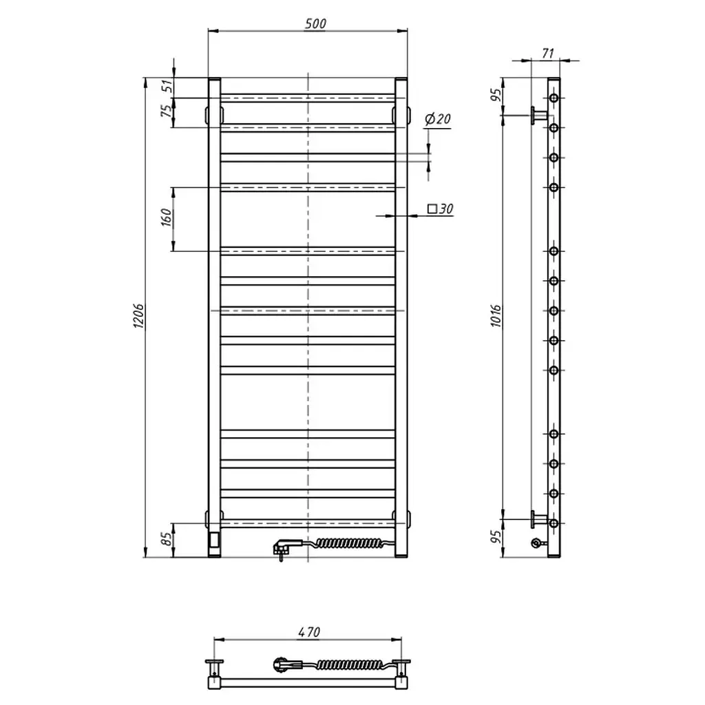 Електрична рушникосушка Navin Класик Квадро 500x1200 Sensor права біла 12-028153-3680, Білий, Праве, Електронний - фото 6