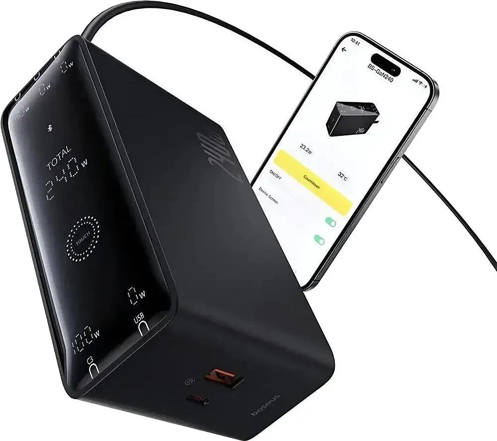 Зарядний пристрій Baseus Digital Fast GaN Charger 240W 3C+U+DC (P10163901113-00) розумний з APP - фото 6