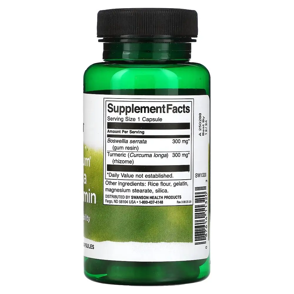 Натуральна добавка Swanson Boswellia and Curcumin Full Spectrum, 60 капсул для підтримки суглобів - фото 2