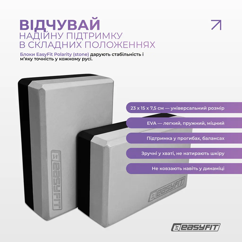 Набір для йоги та фітнесу EasyFit Polarity Set PRO (Stone): килимок, два блоки та ремінь - фото 4