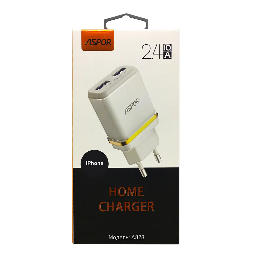 Мережевий зарядний пристрій Aspor A828 Eco 2USB/2.4A + кабель USB – Lightning- білий - фото 4