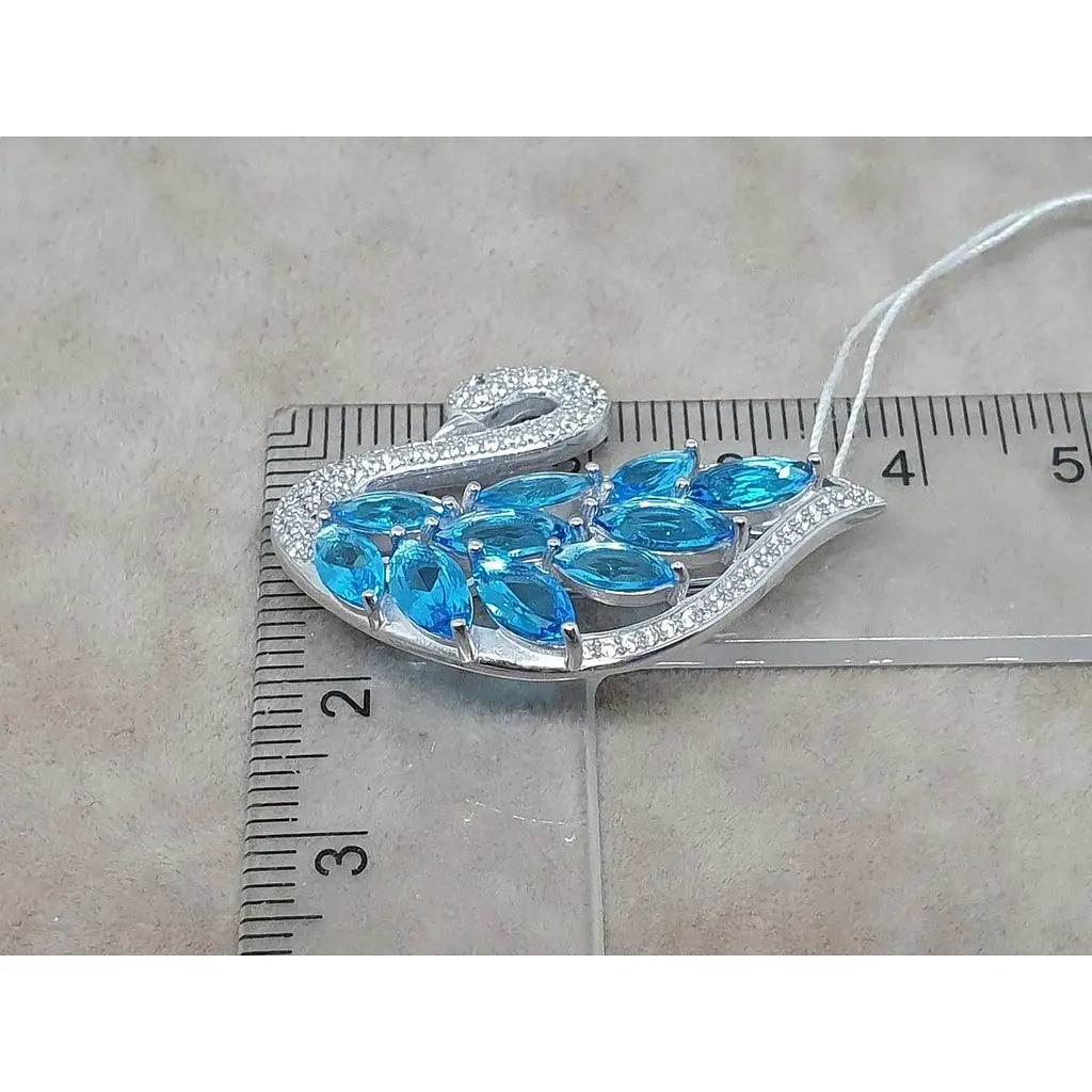 Срібна брошка Ірій Лебідь з фіанітами. 9540 - фото 4