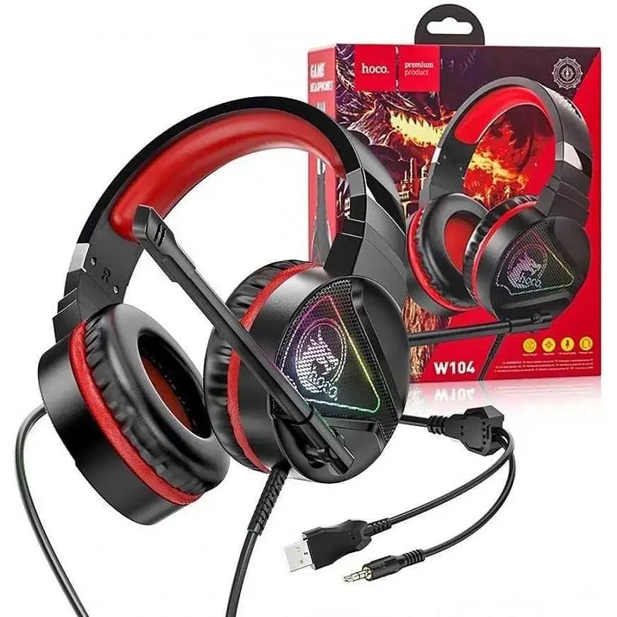 Навушники Hoco W104 Drift Gaming повнорозмірні ігрові чорно-червоні - фото 4