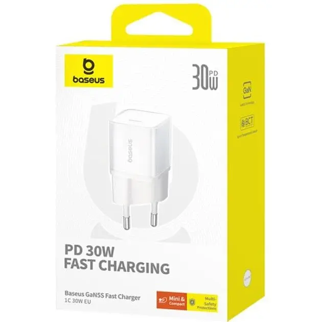 Мережевий зарядний пристрій Baseus GaN5S Fast Charger 1Type-C 30W EU P10162504213-00 White - фото 5