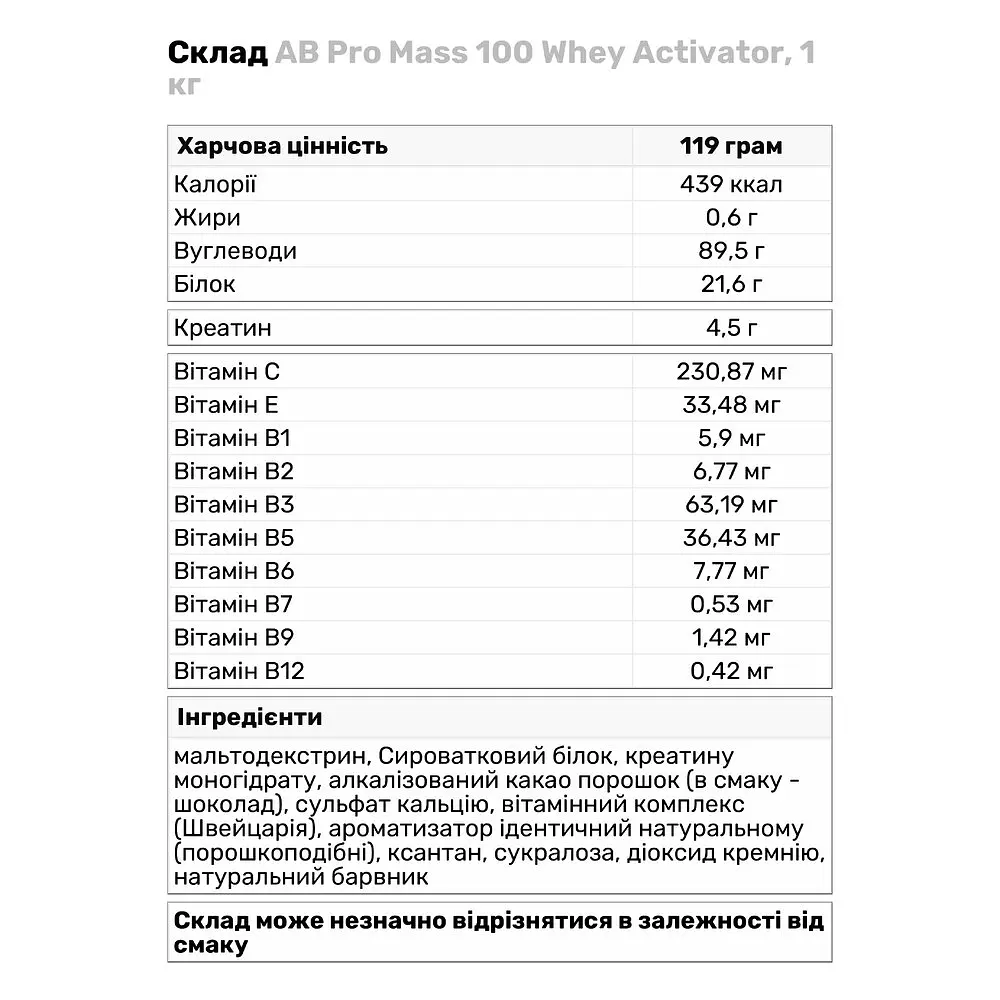Гейнер AB Pro Mass 100 Whey Activator Ваниль 1 кг - фото 3