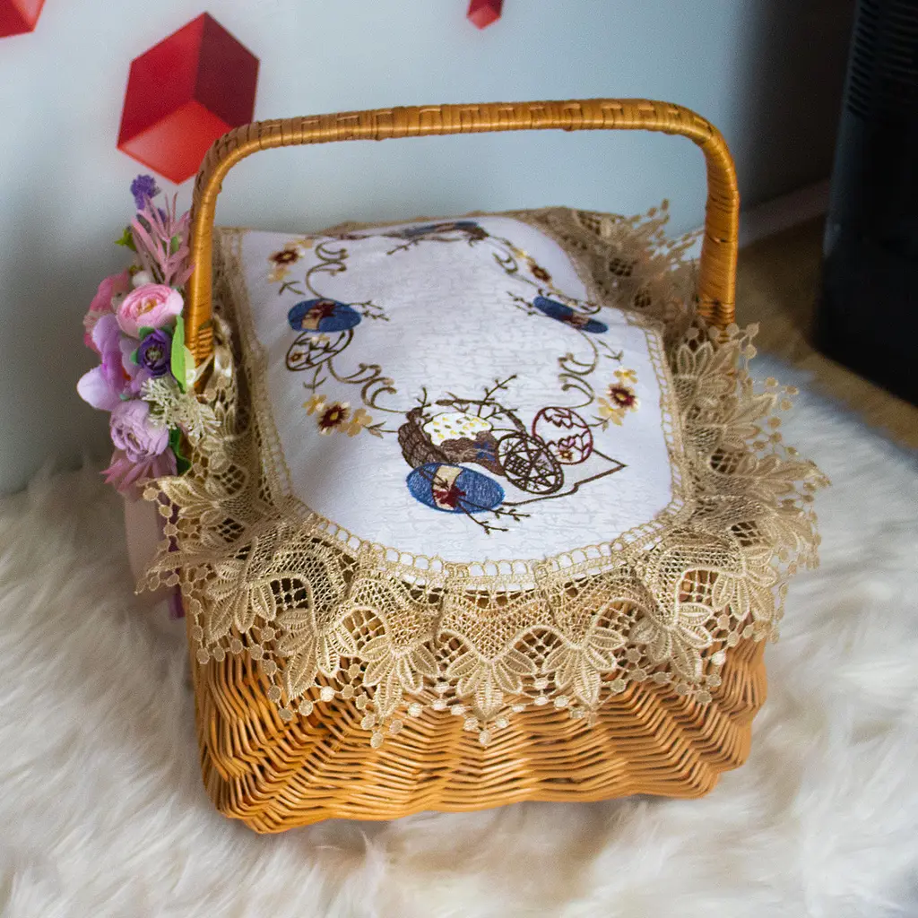 Вишита серветка на пасхальний кошик з ажурним мереживом 40х60 см №32/1, Kitchen Master Коричневий 86071 - фото 3