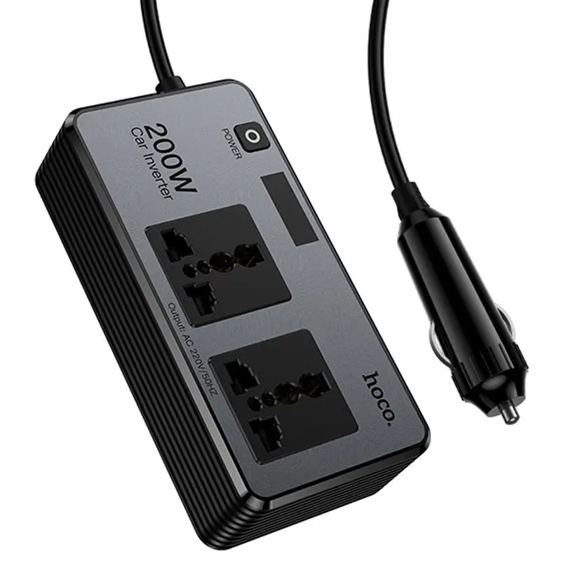 АЗУ инвертор Hoco Z66 New PD66W+QC3.0 (2USB-A/1C/2xSocket) (0.5m) Black - фото 4