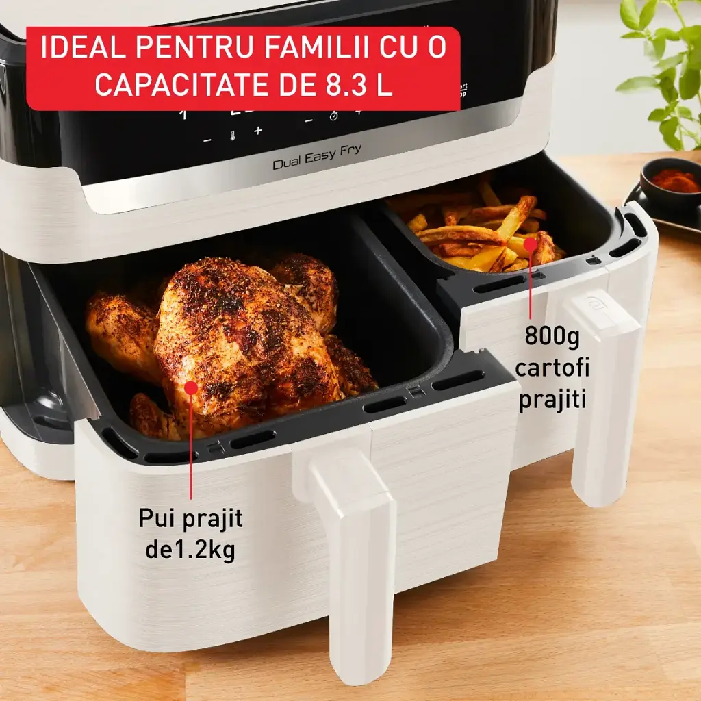 Подвійна фритюрниця з гарячим повітрям Tefal EY901AE0, 8,3 літра, 2700 Вт, Біла - фото 3