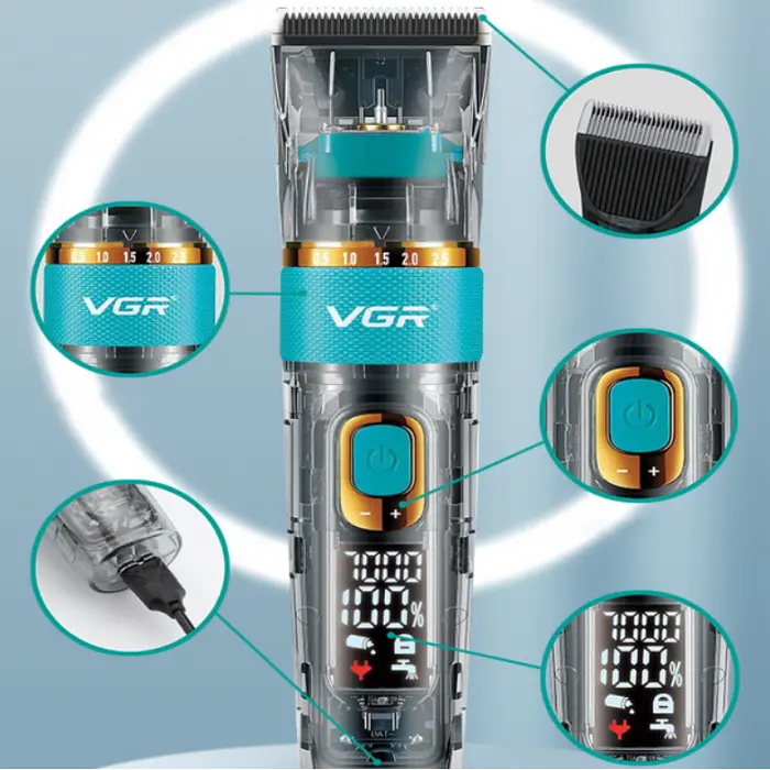 Аккумуляторная машинка для стрижки волос + 6 насадок, с USB, VGR V-695 / Беспроводной триммер для стрижки - фото 7