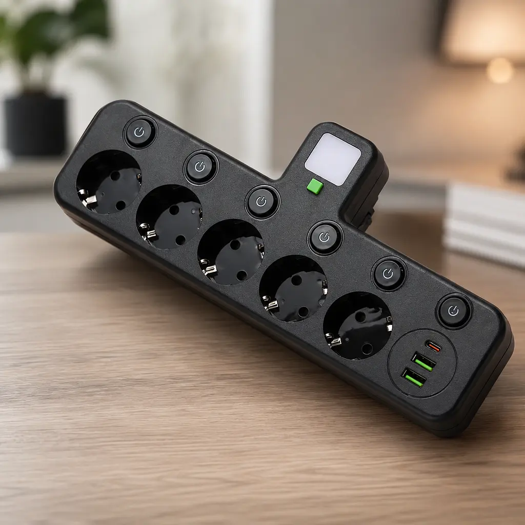 Мережевий фільтр 5 розеток + USB/адаптер на 5 розеток + USB з індивідуальними кнопками та LED-підсвічуванням Чорний - фото 3