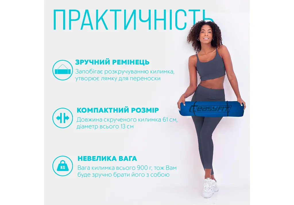 Килимок для йоги та фітнесу EasyFit TPE+TC 6 мм двошаровий синій-жовтий (EF-1924-BEY) - фото 2
