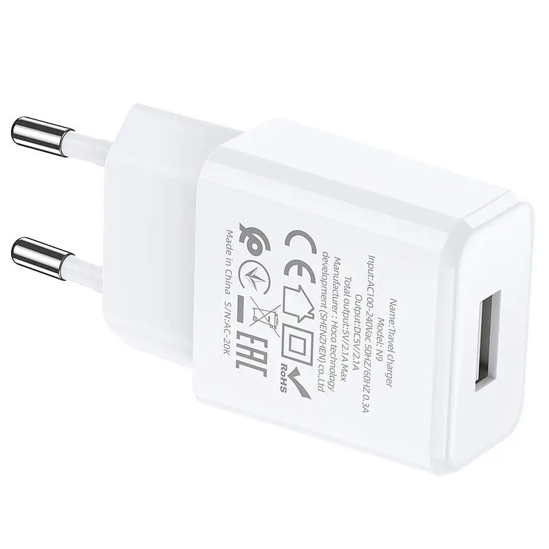 Мережевий зарядний пристрій Hoco N9 1USB (White) [67469] - фото 6
