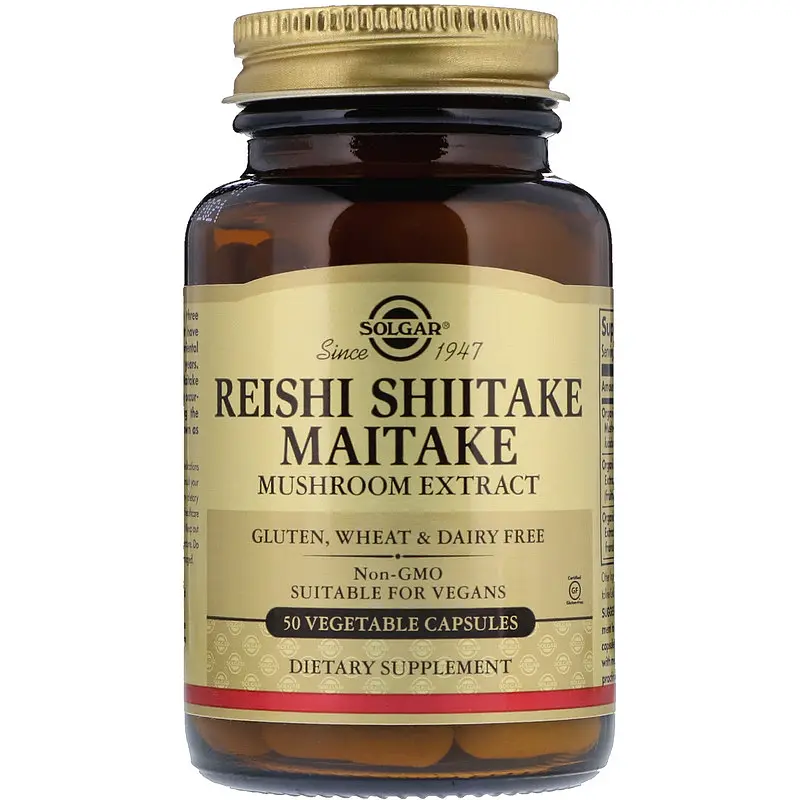 Лікувальні гриби рейші, шиїтаке та майтаке (Reishi Shiitake Maitake), екстракт, 50 капсул Solgar vit0002975