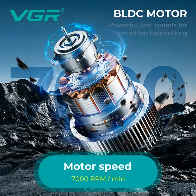 Акумуляторна машинка для стрижки VGR V-662 GREEN, 7000 RPM, 6 насадок, LED-дисплей - фото 5