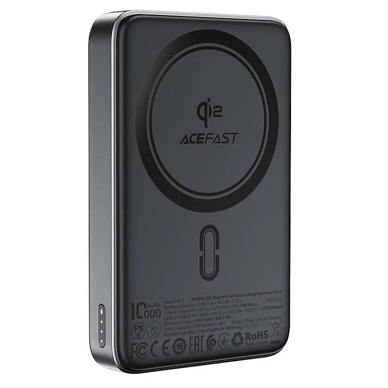 Зовнішній аккумулятор ACEFAST M11 PD30W Qi2 magnetic wireless charging power bank 10000 mAh чорний