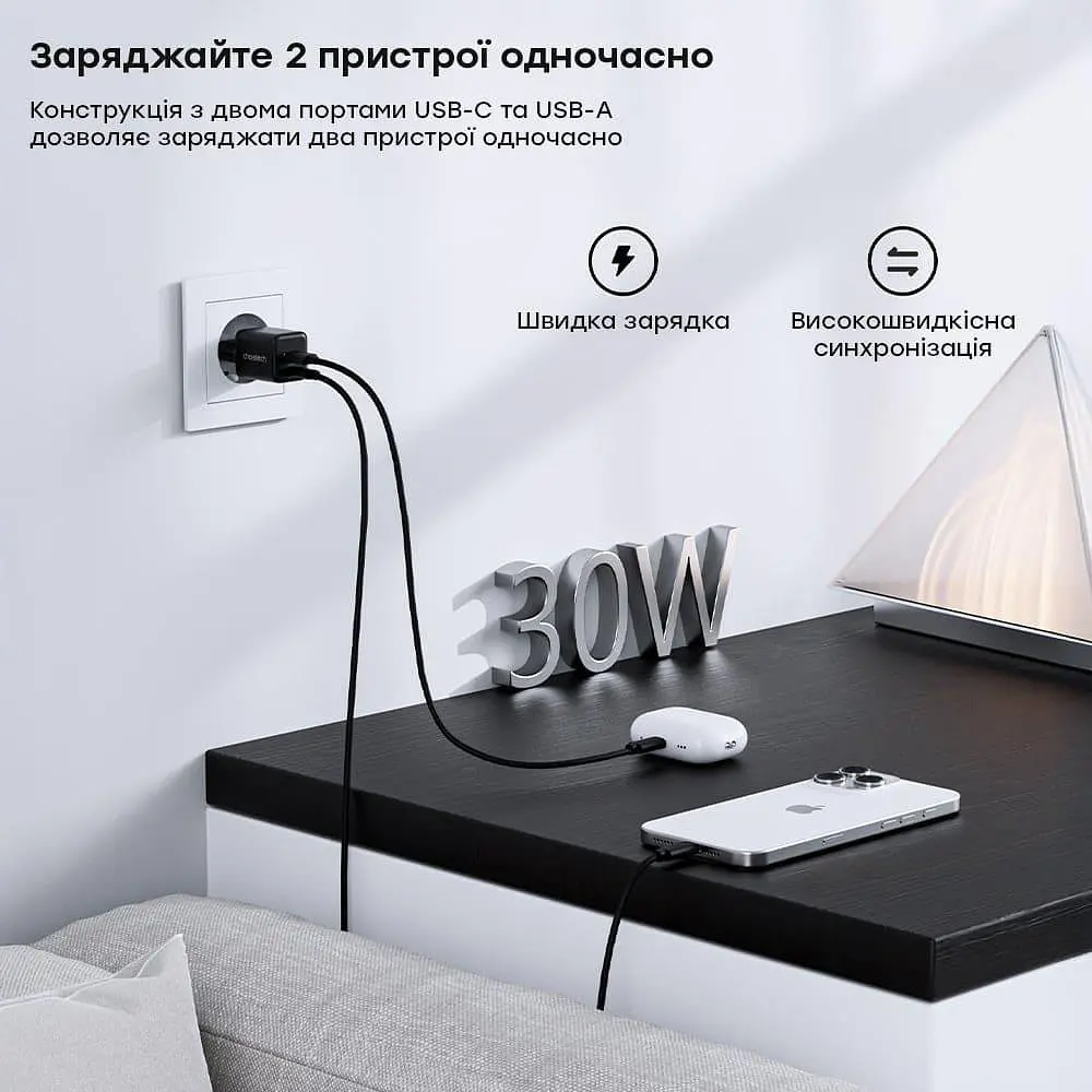 Сетевое зарядное устройство Choetech USB-A/USB-C PD5012-EU-BK - фото 8