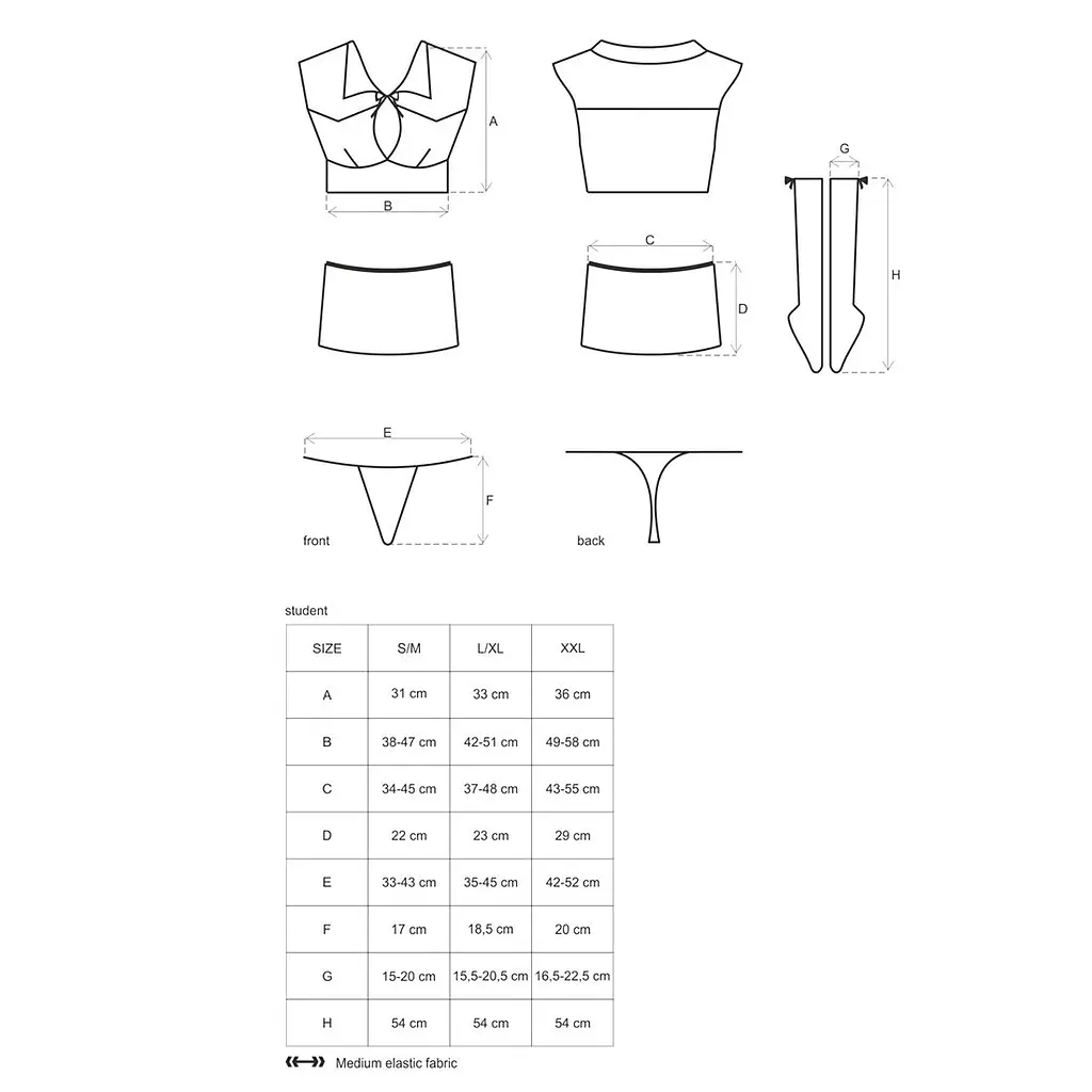 Еротичний костюм студентки Obsessive Student 4 pcs costume S/M, топ, спідниця, стринги, гольфи - фото 7