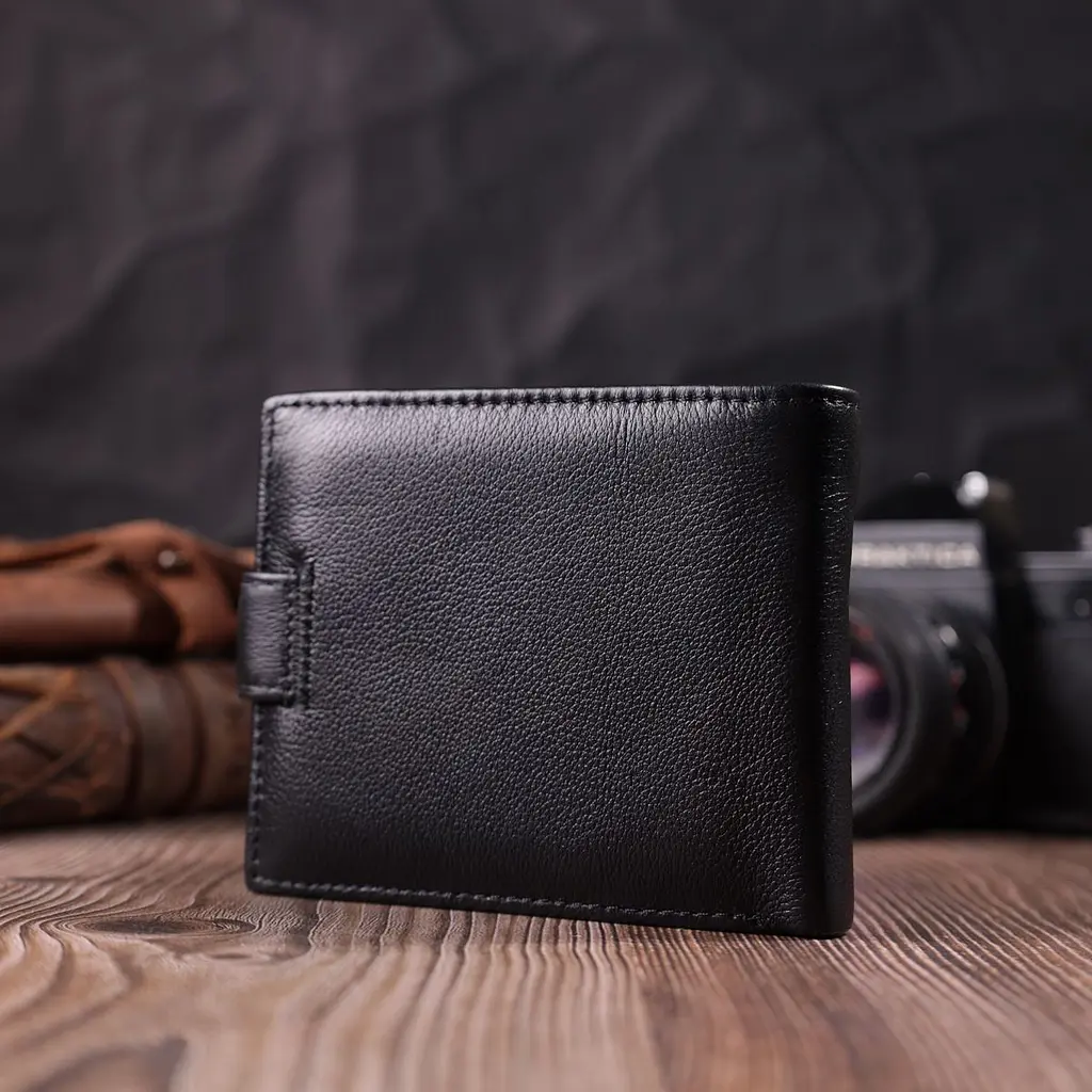 Горизонтальний гаманець середнього розміру з натуральної шкіри ST Leather 22454 чорний - фото 10