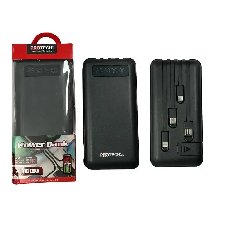 Універсальна зарядна батарея ProTech B-05 Solar 20000Mah + вбудовані кабелі + ліхтарик (Чорний) - фото 5